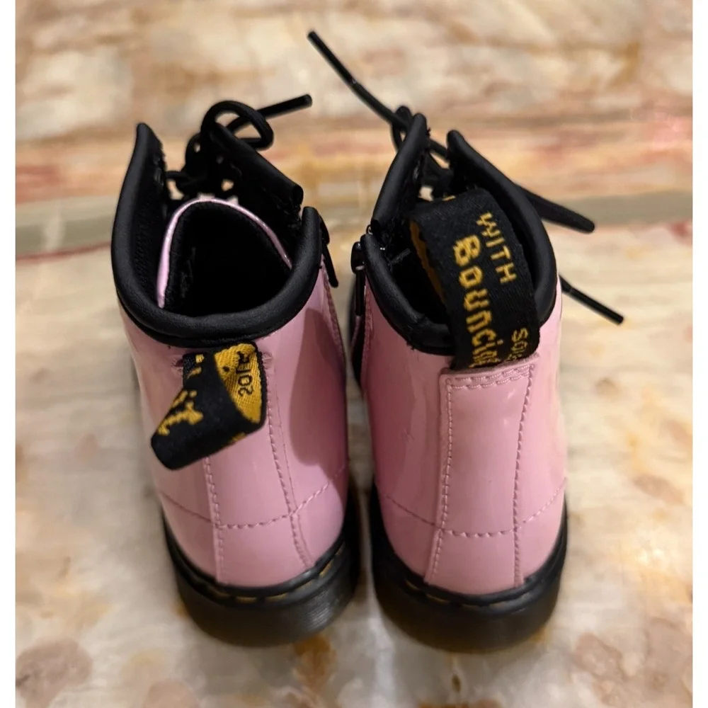 Dr. Martens Kids 1460 T Lace Up Combat Boots Pink Black Leather Side Zip Size 10